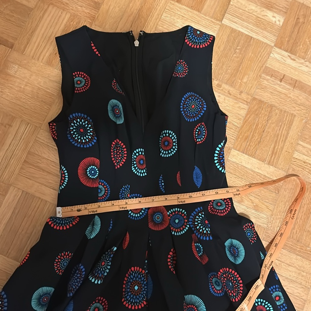 kate spade Black Sleeveless Midi Dress with Red and Teal Circular Print - Picture 4 of 13